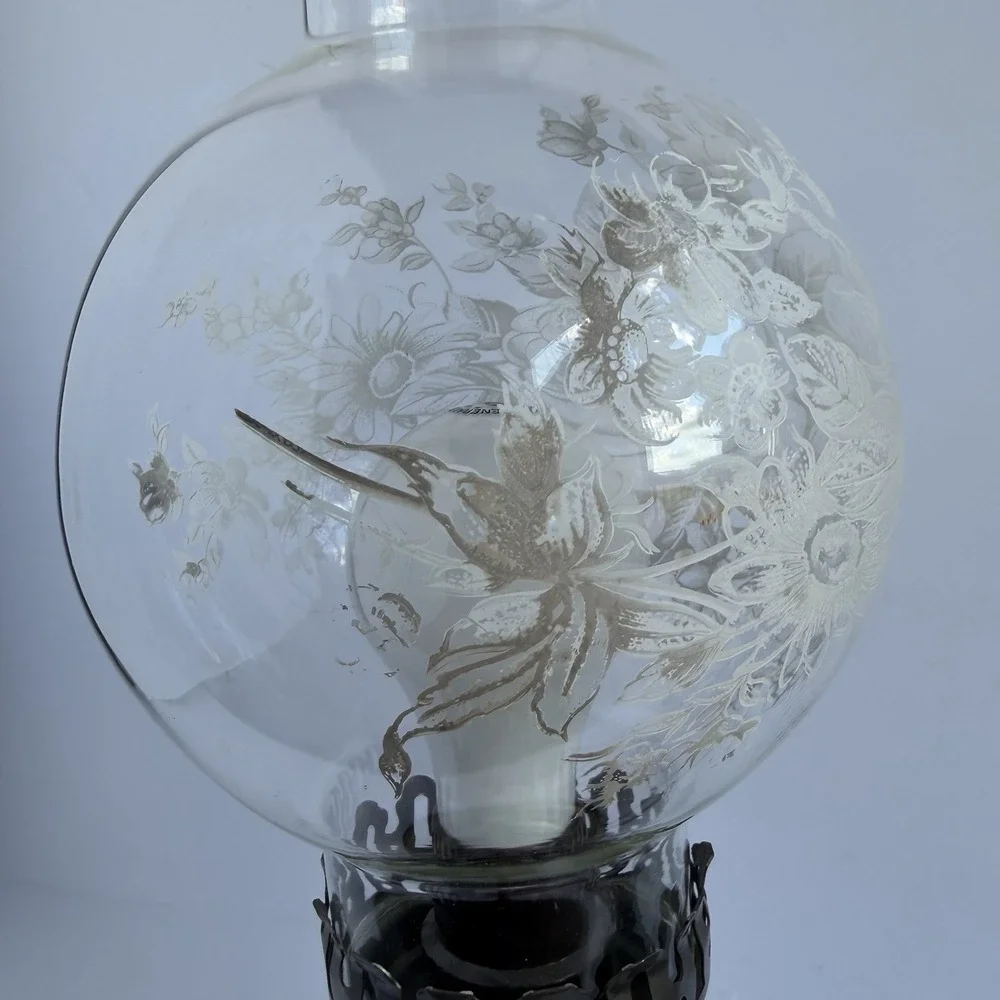 Victorian VTG Glass Hurricane‎ Lamps (2) Floral Globe Cottagecore Praire
